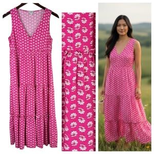 J Crew Maxi Dress Sz 0 XS Floral Ditsy Pink White Floral Cottage Slvlss Romantic